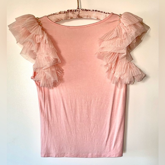 LAST SALE PRICE TOP FROTHY PLEATED LAYERS TULLE SLEEVE ROSE SIZE SMALL STRETCH - Picture 4 of 13